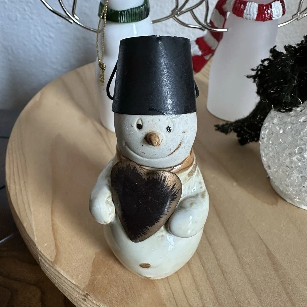 Assorted Christmas Snowman Figurines 4-5 Inch Metal Ceramic Glass Resin Lot Of 5